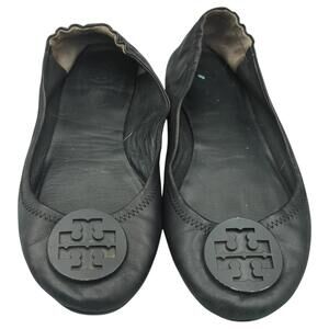 Tory Burch Minnie Travel Ballet Flats  9M Perfect Black Double T Ballerina Shoes
